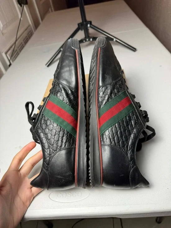 Gucci Web Guccissima Black Leather Men Sneaker 12 G / 13 US NO INSOLES - Picture 12 of 13